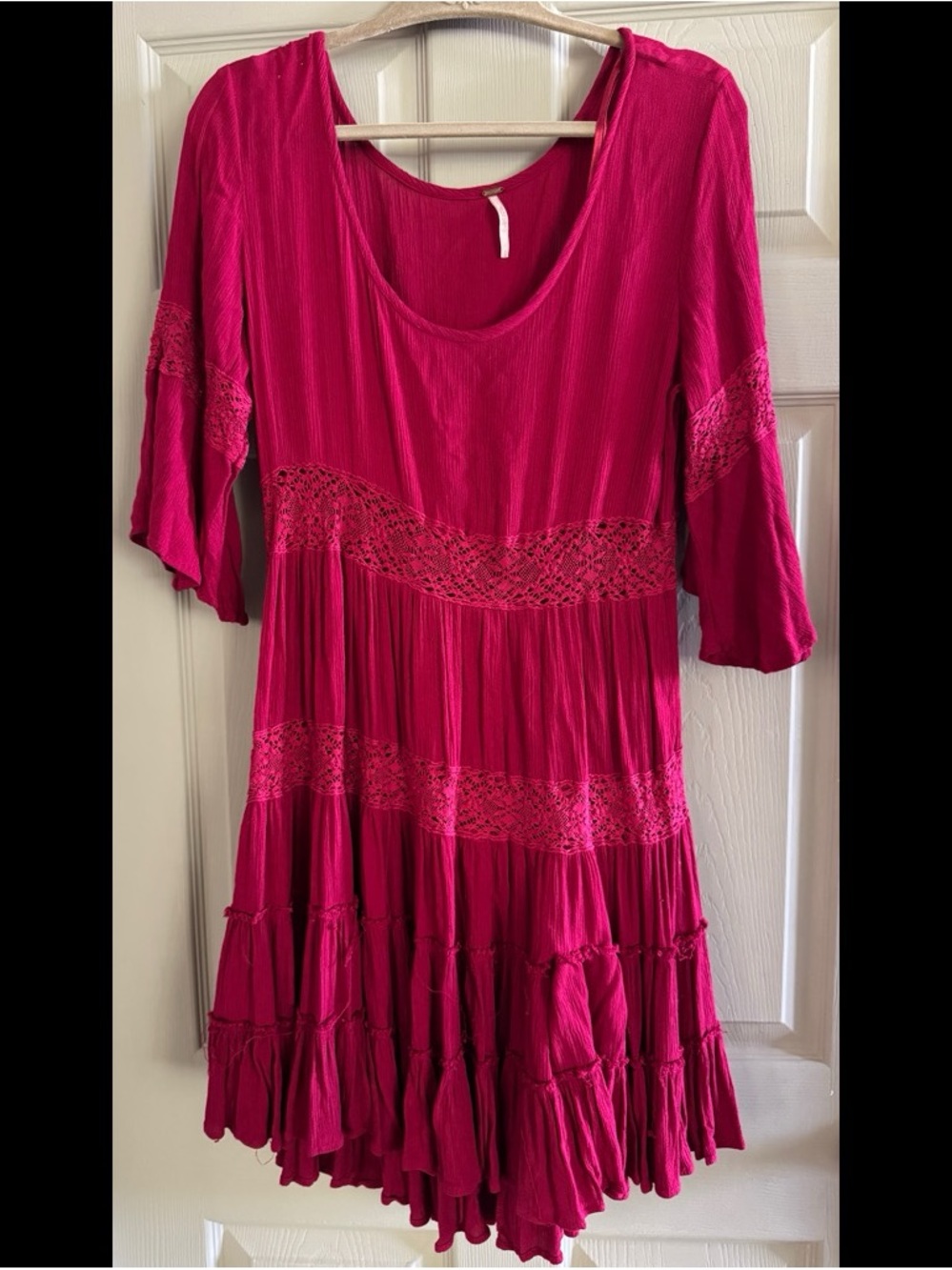 Free People Fuchsia Lace-Trim Midi Dress